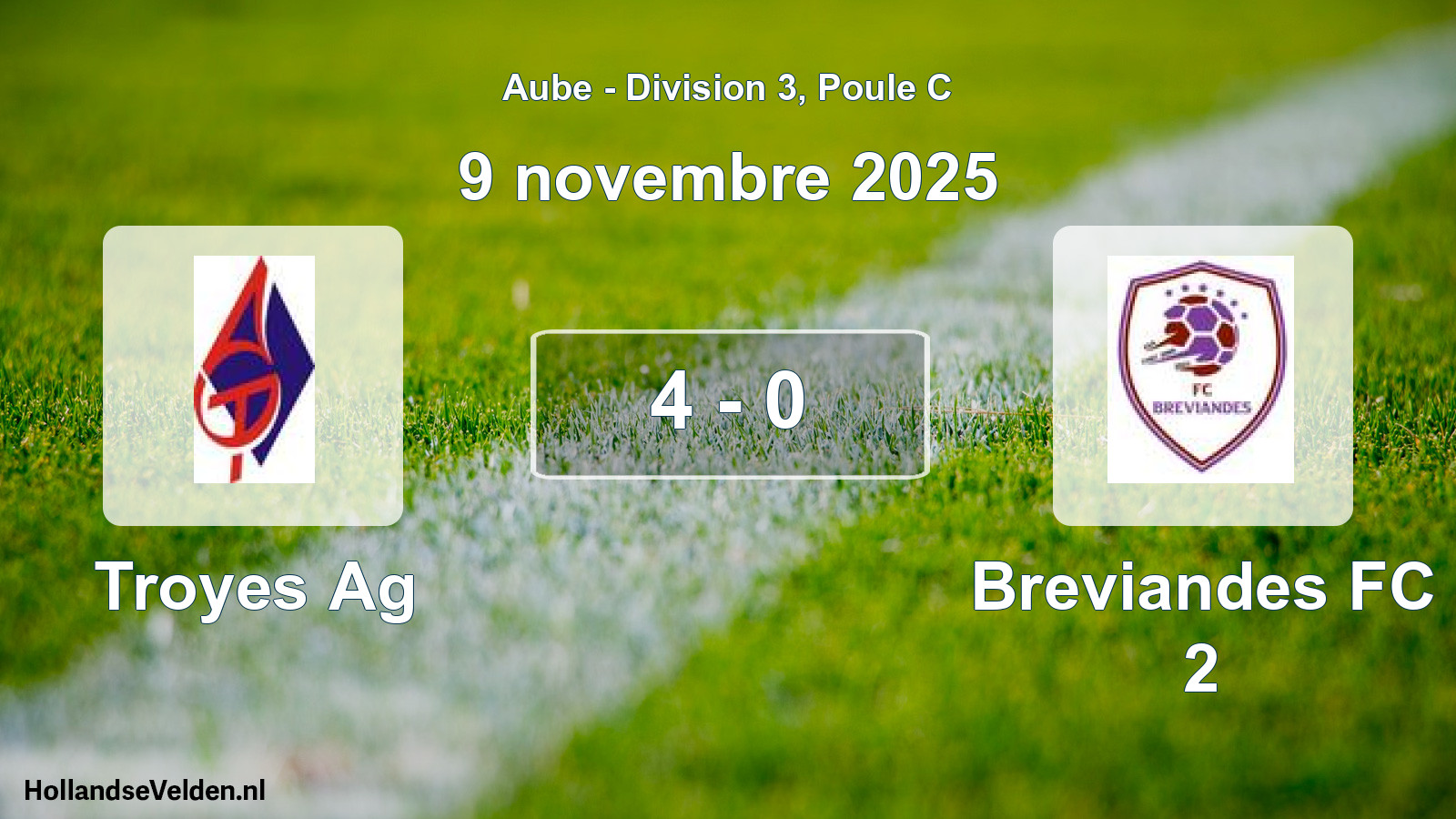 Match joué: Troyes Ag - Breviandes FC 2 4 - 0 (9 novembre 2025)