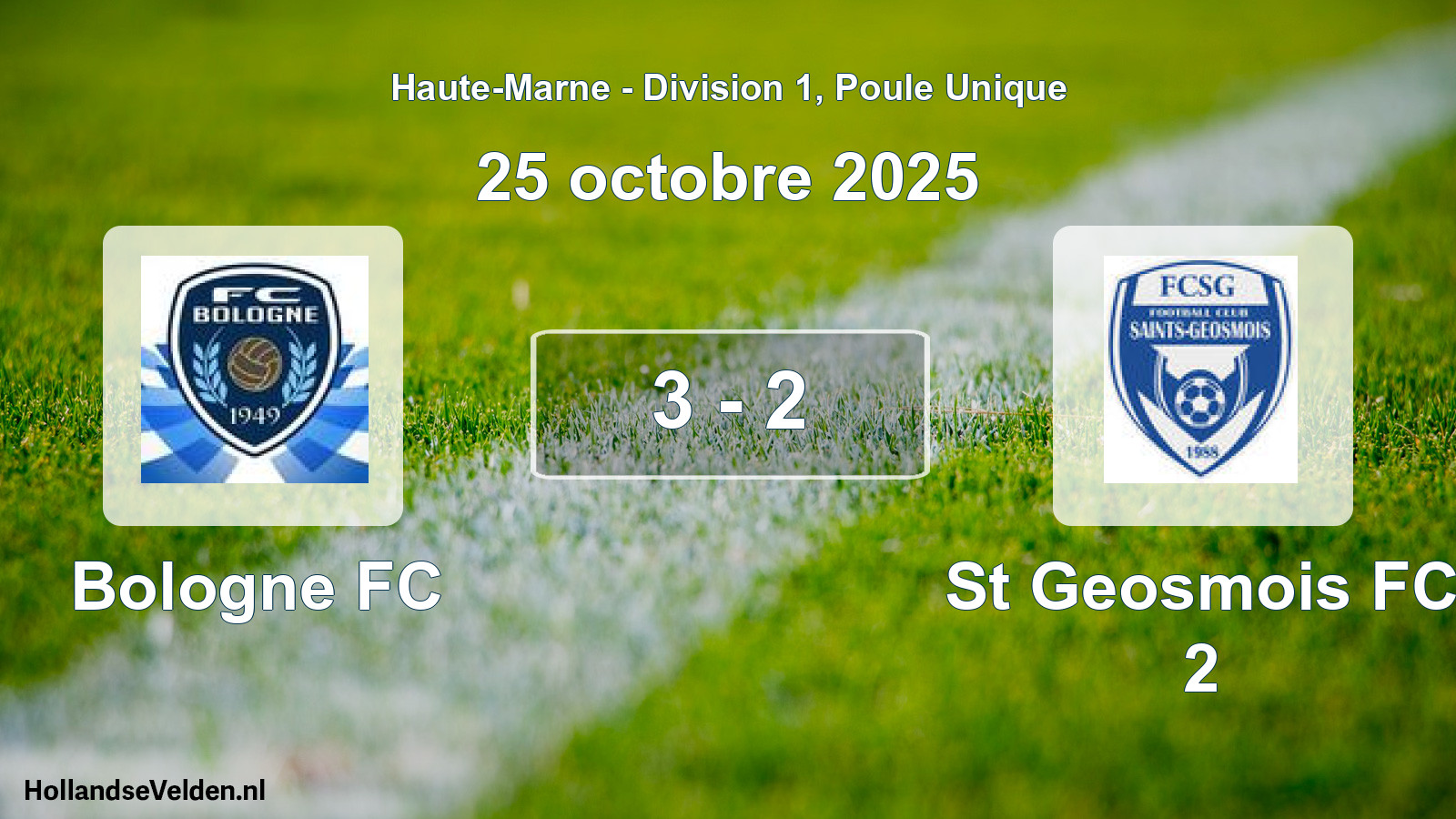 Total number of matches played: Bologne FC - St Geosmois FC 2 3 - 2 (25 October 2025)