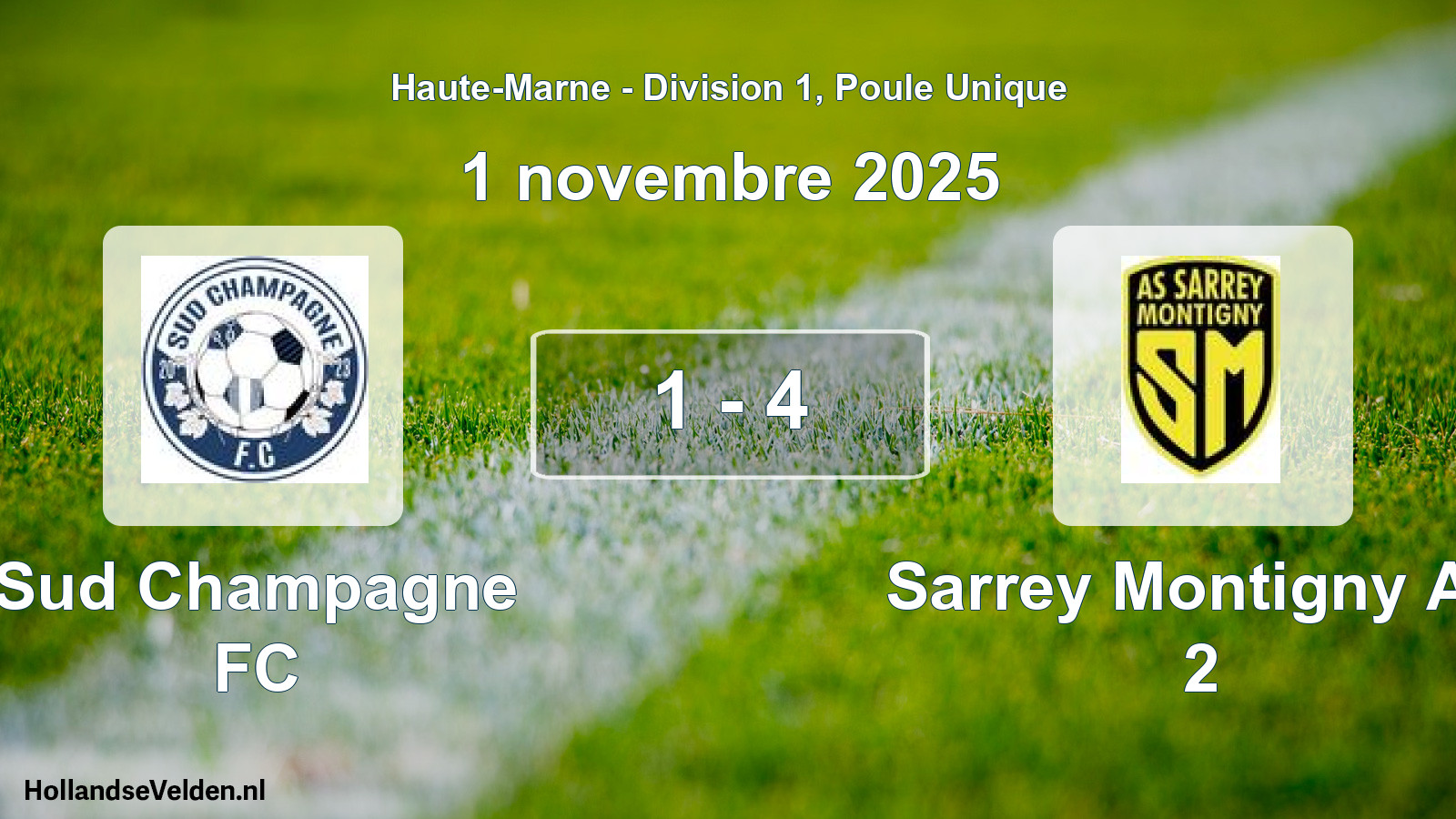 Match joué: Sud Champagne FC - Sarrey Montigny AS 2 1 - 4 (1 novembre 2025)