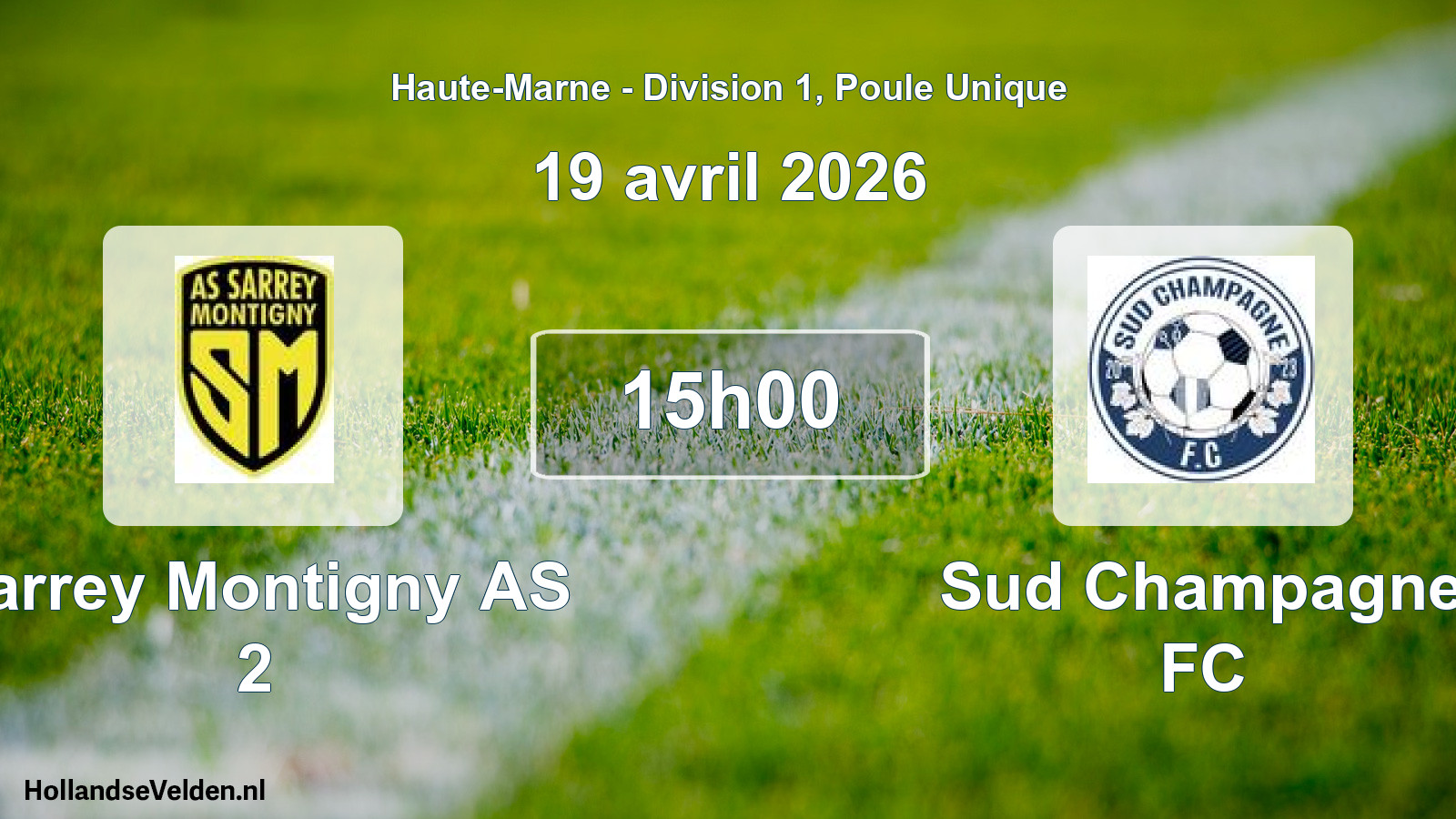 Match programmé: Sarrey Montigny AS 2 - Sud Champagne FC (19 avril 2026)