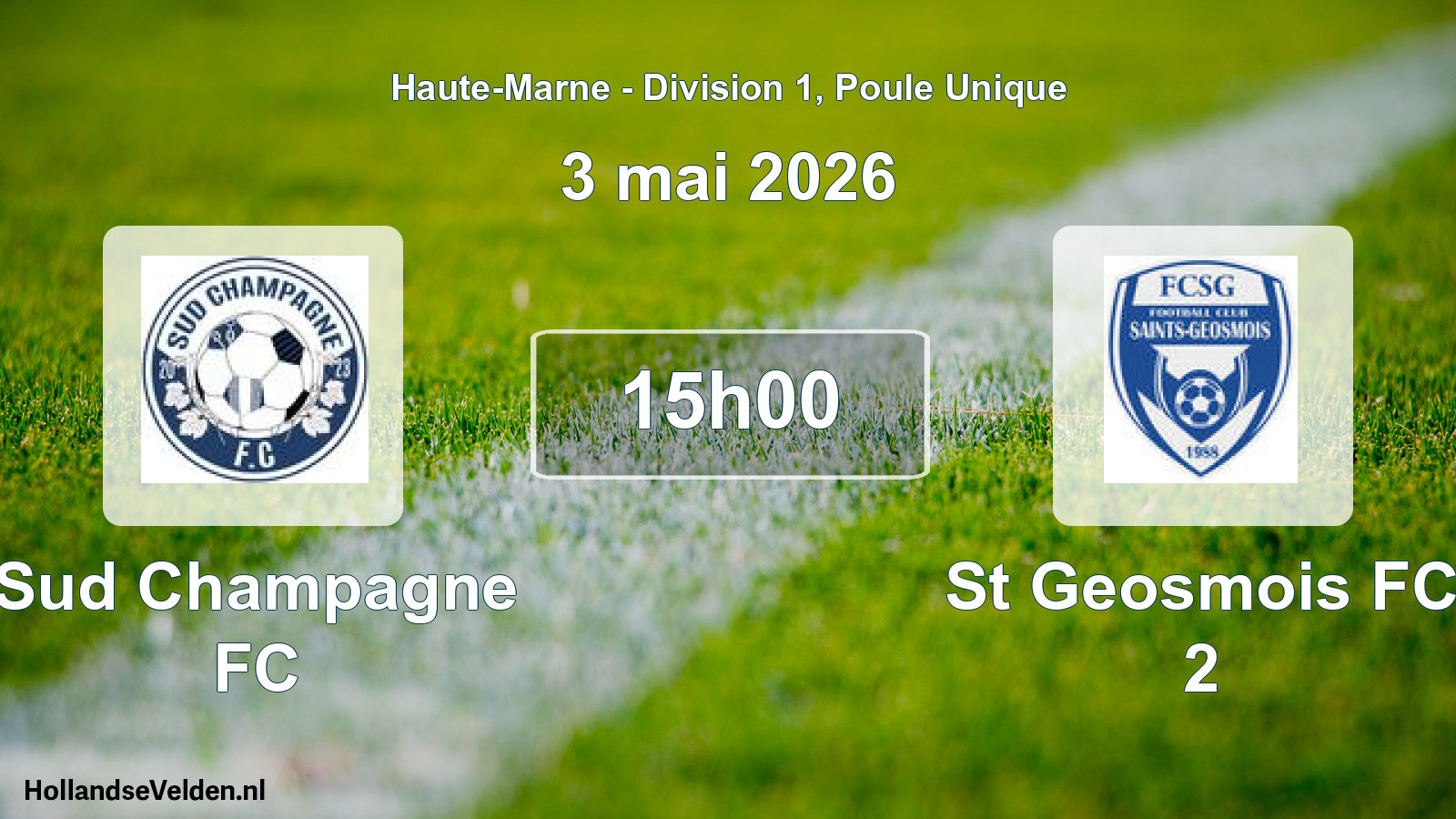 Match programmé: Sud Champagne FC - St Geosmois FC 2 (3 mai 2026)