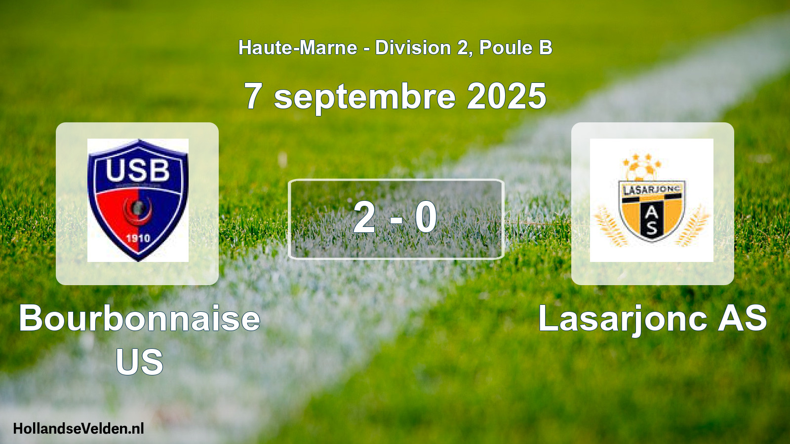 Total number of matches played: Bourbonnaise US - Lasarjonc AS 2 - 0 (7 September 2025)