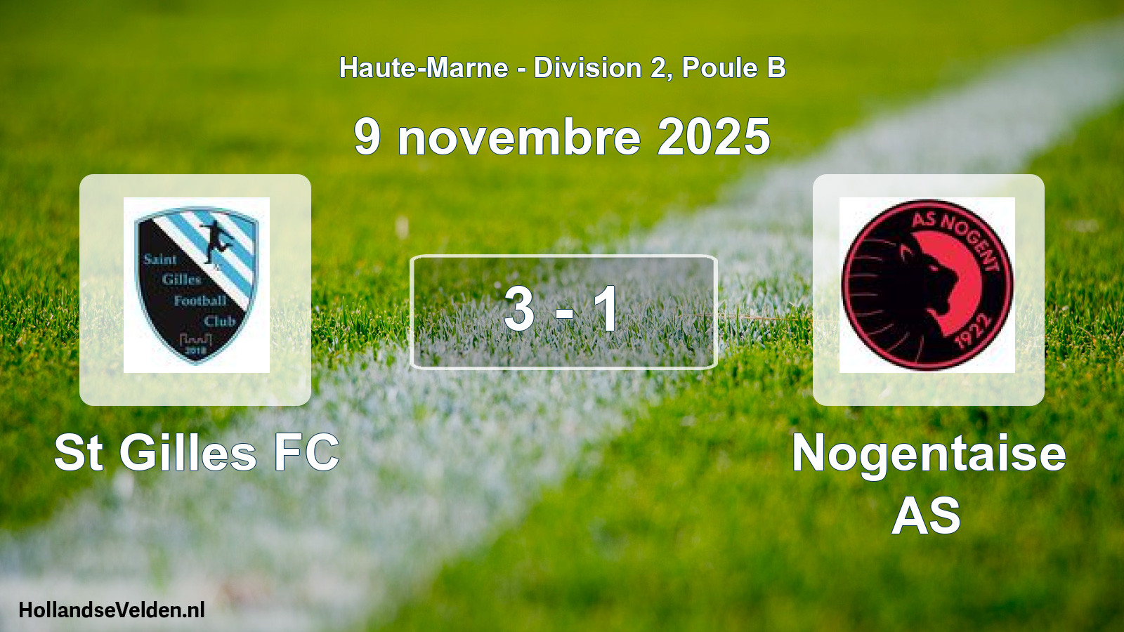 Match programmé: St Gilles FC - Nogentaise AS (9 novembre 2025)