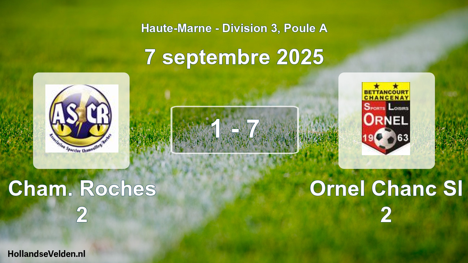 Gespeelde wedstrijd: Cham. Roches 2 - Ornel Chanc Sl 2 1 - 7 (7 september 2025)