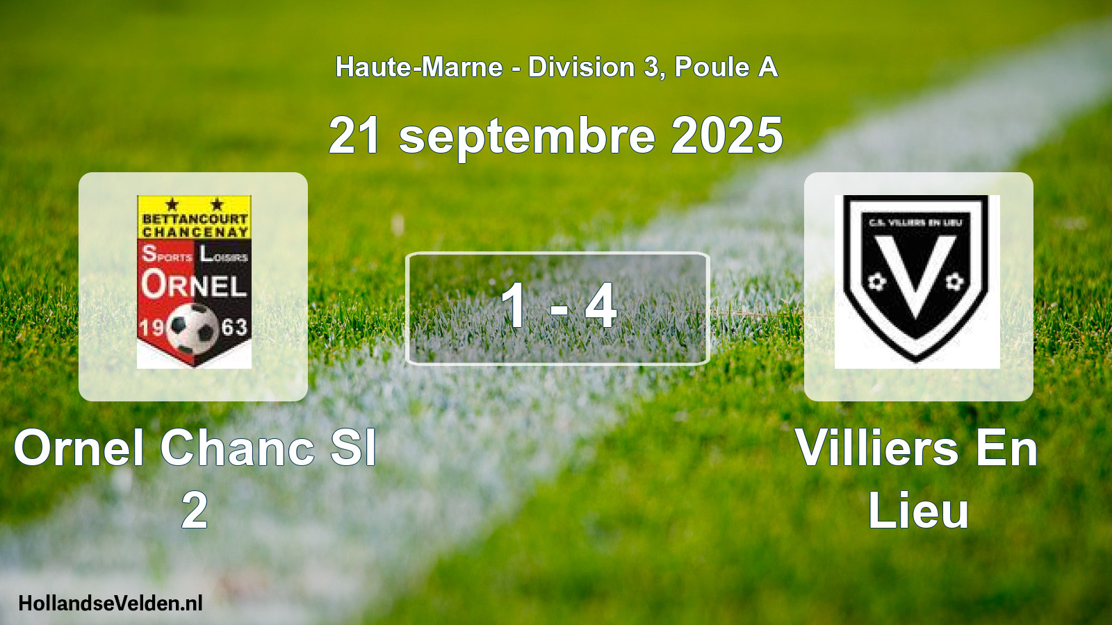 Total number of matches played: Ornel Chanc Sl 2 - Villiers En Lieu 1 - 4 (21 September 2025)