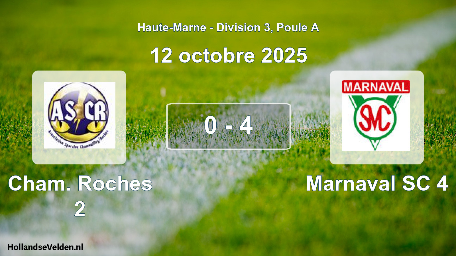 Match joué: Cham. Roches 2 - Marnaval SC 4 0 - 4 (12 octobre 2025)
