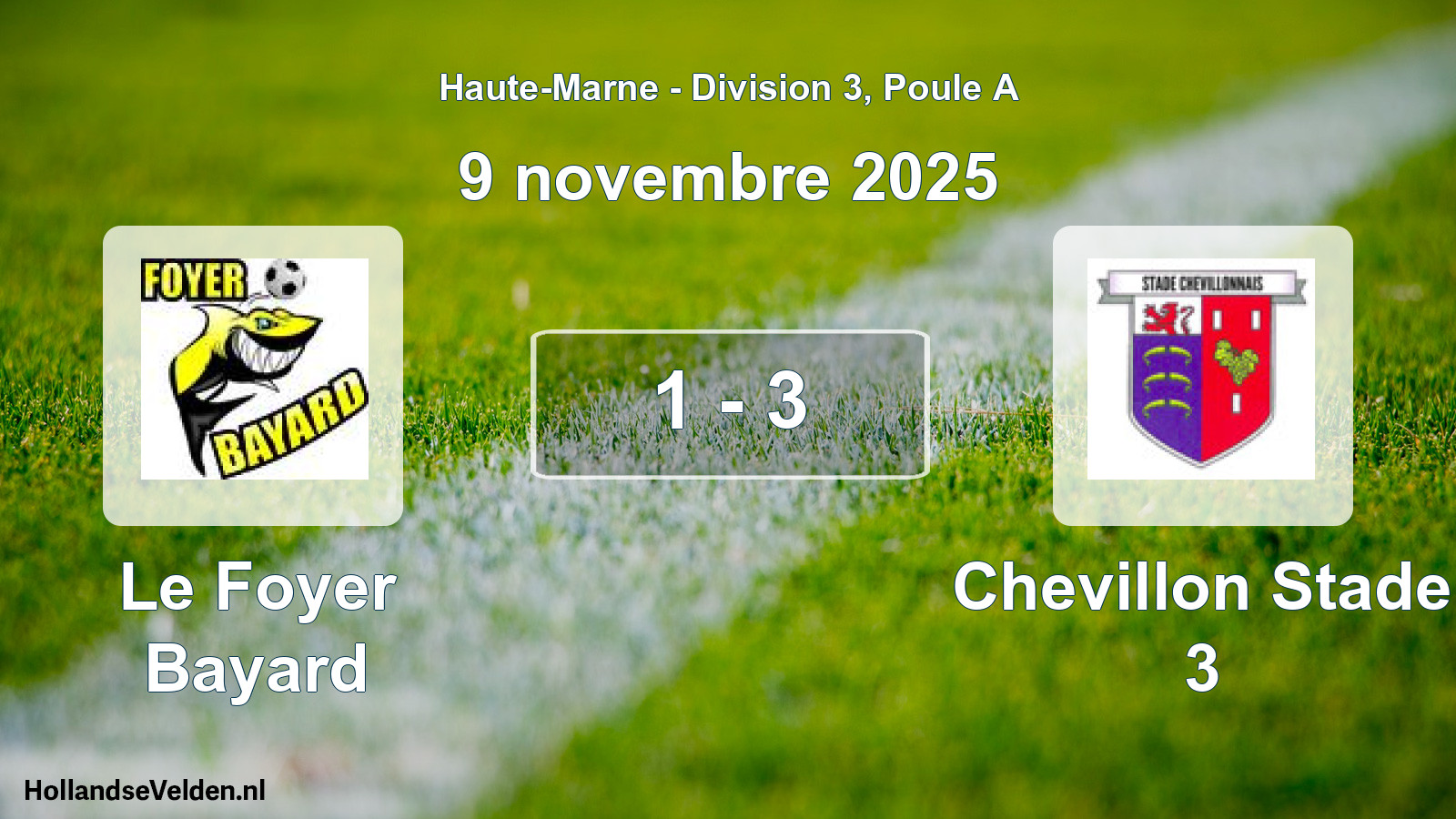 Total number of matches played: Le Foyer Bayard - Chevillon Stade 3 1 - 3 (9 November 2025)
