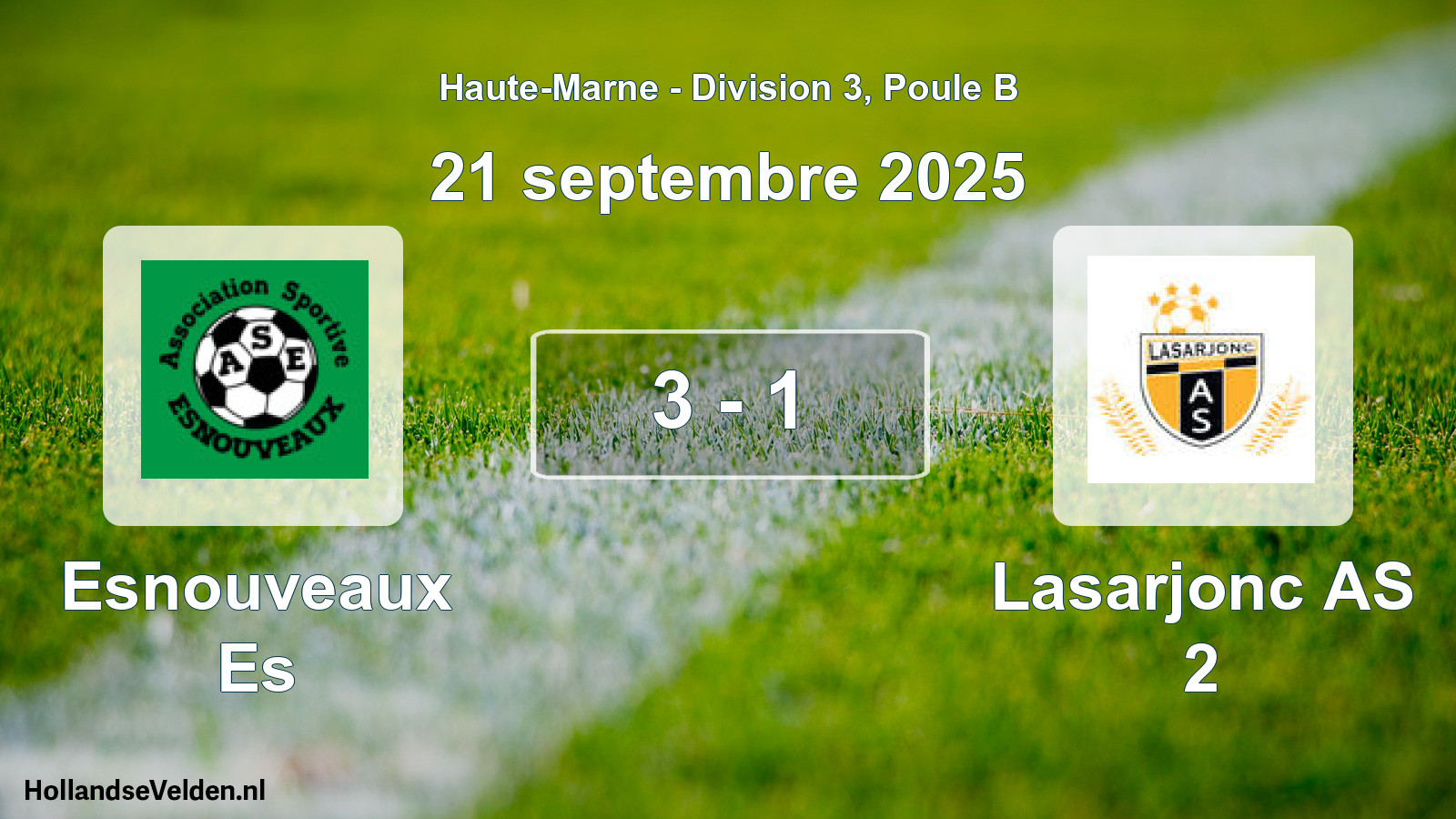 Total number of matches played: Esnouveaux Es - Lasarjonc AS 2 3 - 1 (21 September 2025)