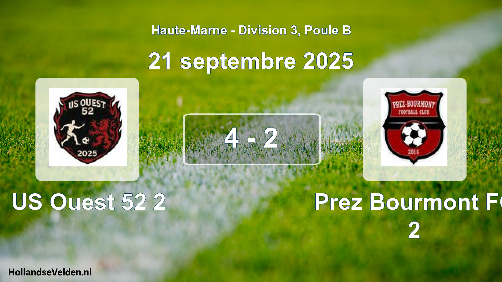 Total number of matches played: US Ouest 52 2 - Prez Bourmont FC 2 4 - 2 (21 September 2025)