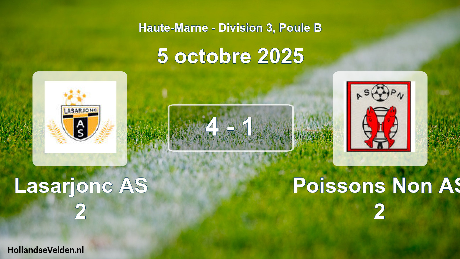 Total number of matches played: Lasarjonc AS 2 - Poissons Non AS 2 4 - 1 (5 October 2025)