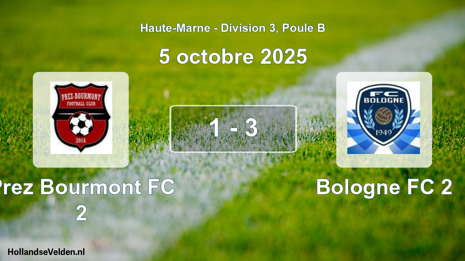 Match joué: Prez Bourmont FC 2 - Bologne FC 2 1 - 3 (5 octobre 2025)