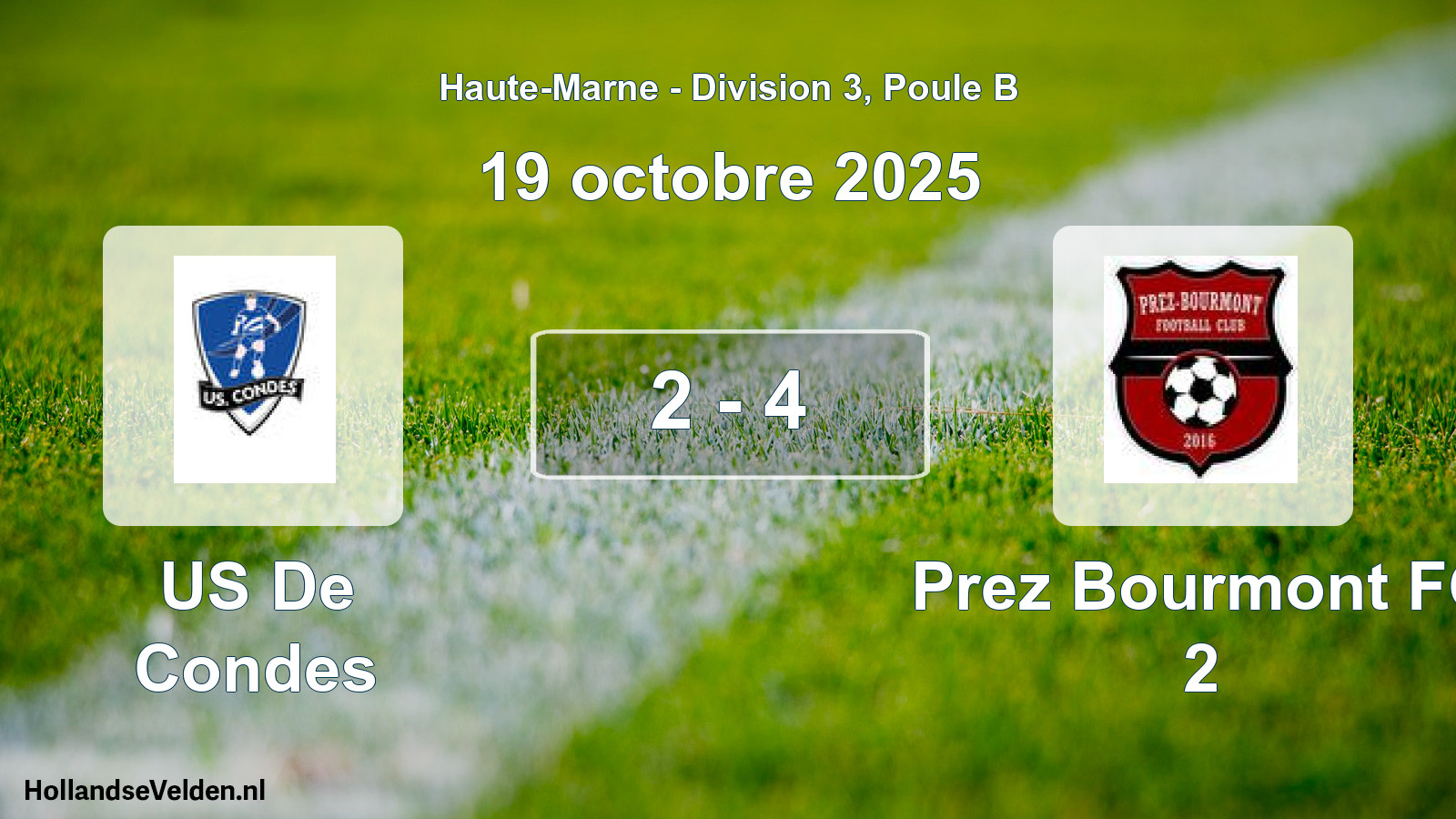Gespeelde wedstrijd: US De Condes - Prez Bourmont FC 2 2 - 4 (19 oktober 2025)