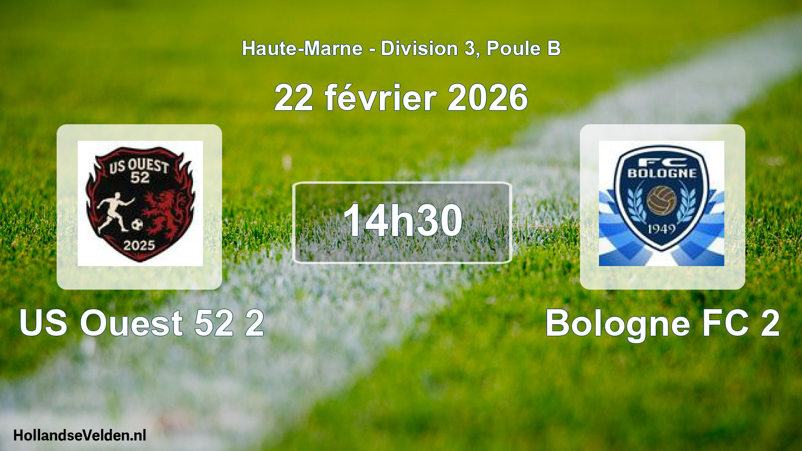 Scheduled Match: US Ouest 52 2 - Bologne FC 2 (22 February 2026)