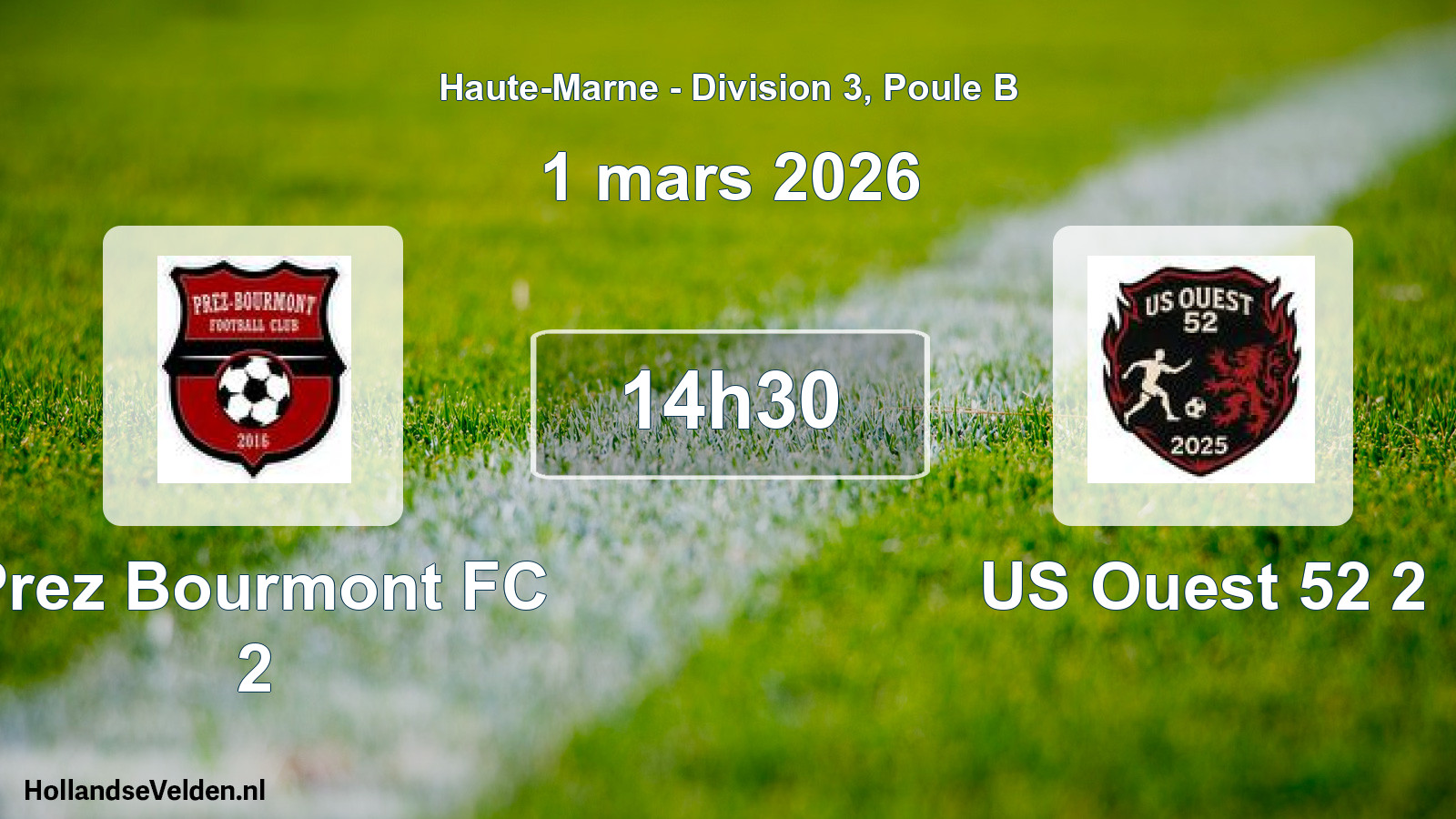 Match programmé: Prez Bourmont FC 2 - US Ouest 52 2 (1 mars 2026)