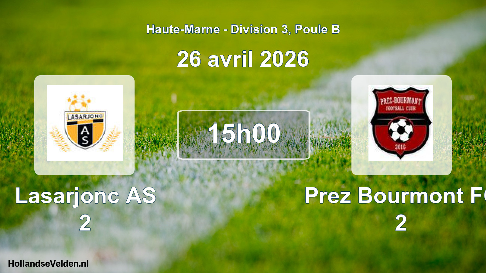 Match programmé: Lasarjonc AS 2 - Prez Bourmont FC 2 (26 avril 2026)