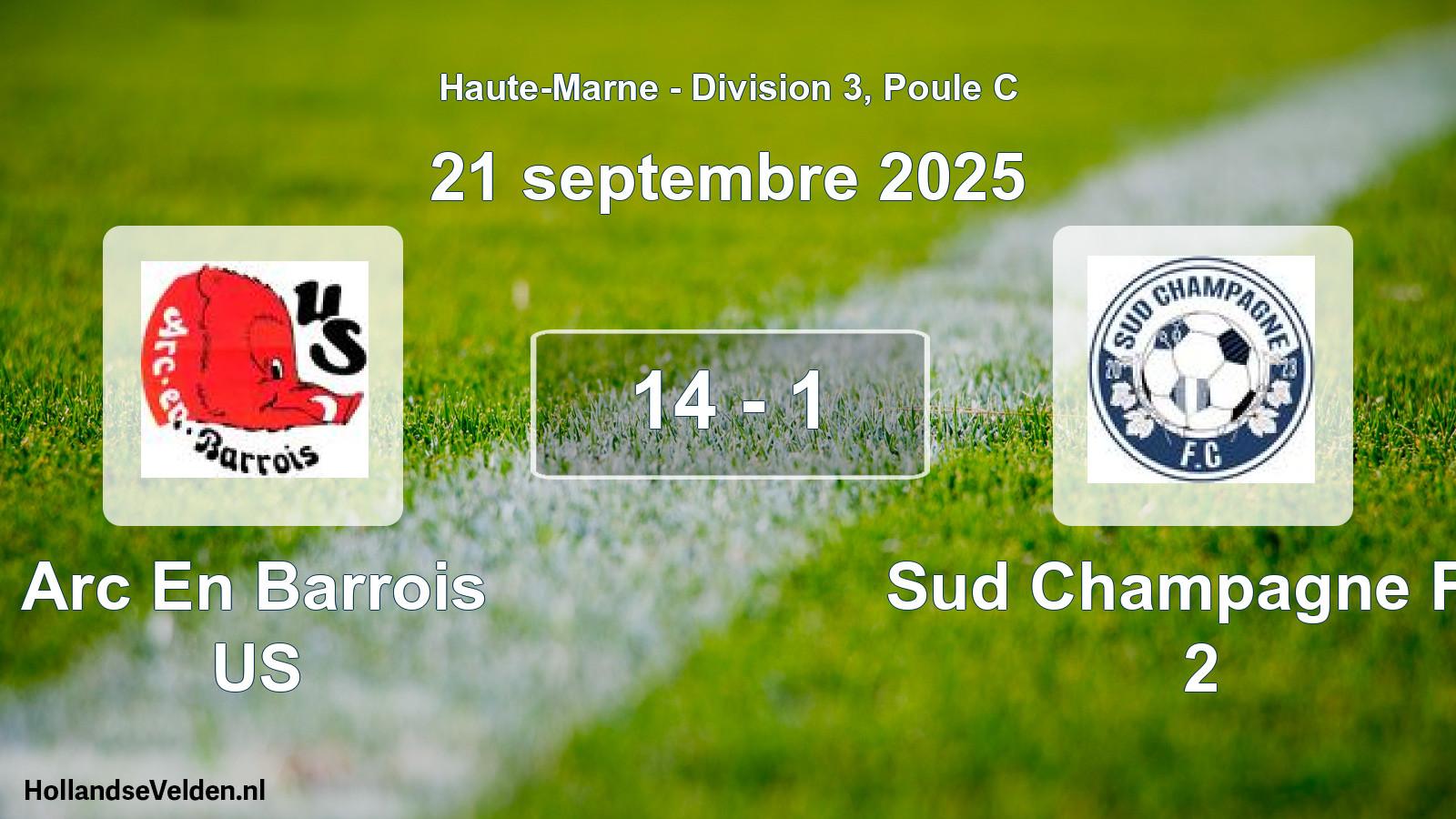 Match joué: Arc En Barrois US - Sud Champagne FC 2 14 - 1 (21 septembre 2025)