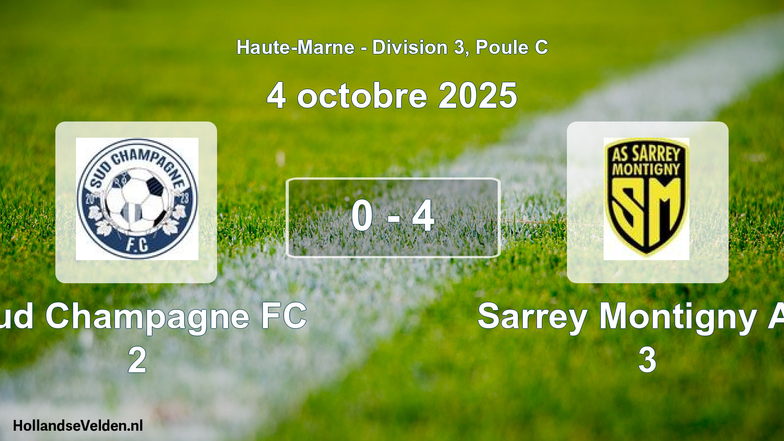 Match joué: Sud Champagne FC 2 - Sarrey Montigny AS 3 0 - 4 (4 octobre 2025)