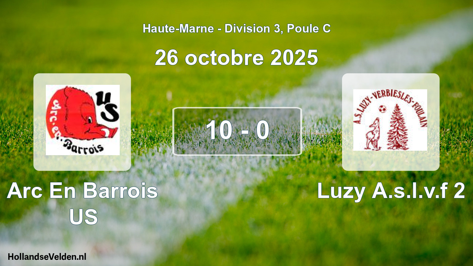 Total number of matches played: Arc En Barrois US - Luzy A.s.l.v.f 2 10 - 0 (26 October 2025)