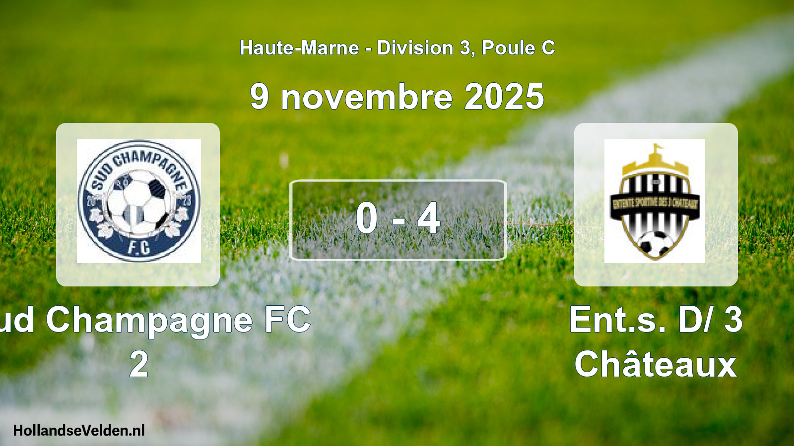 Total number of matches played: Sud Champagne FC 2 - Ent.s. D/ 3 Châteaux 0 - 4 (9 November 2025)