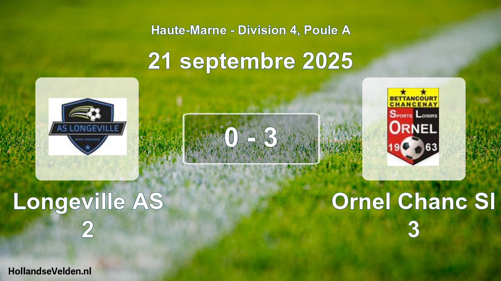 Total number of matches played: Longeville AS 2 - Ornel Chanc Sl 3 0 - 3 (21 September 2025)
