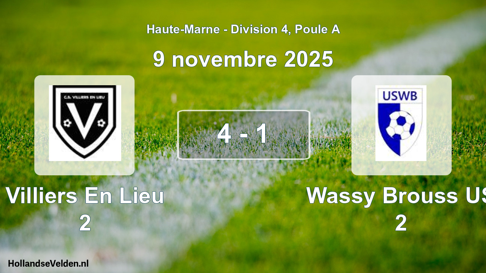 Match joué: Villiers En Lieu 2 - Wassy Brouss US 2 4 - 1 (9 novembre 2025)