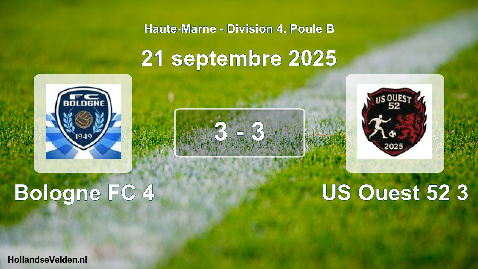 Match joué: Bologne FC 4 - US Ouest 52 3 3 - 3 (21 septembre 2025)