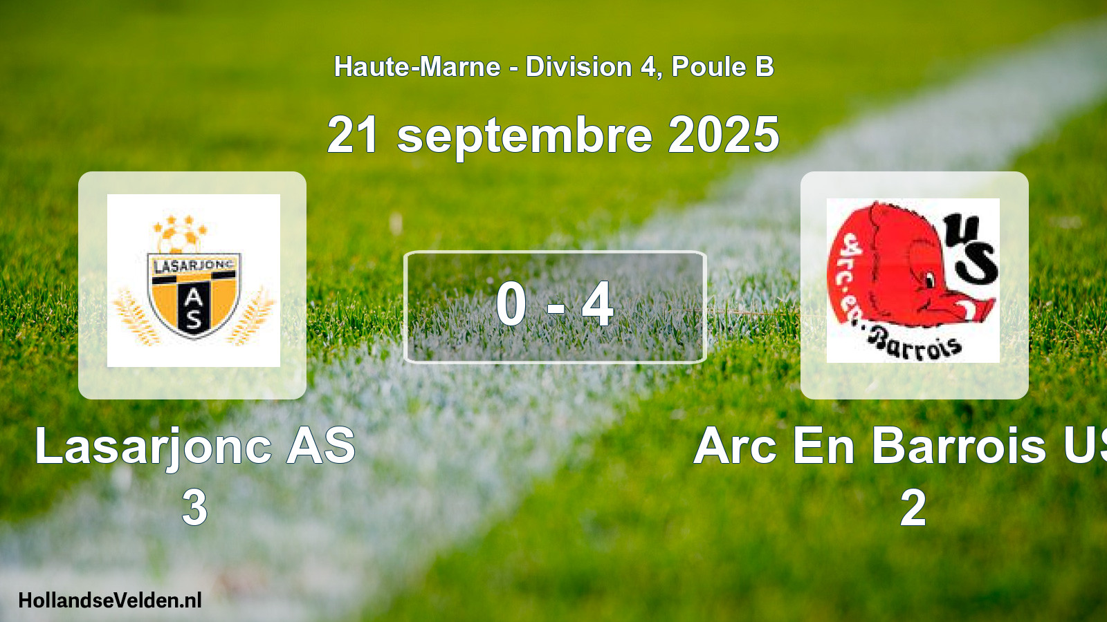 Match joué: Lasarjonc AS 3 - Arc En Barrois US 2 0 - 4 (21 septembre 2025)
