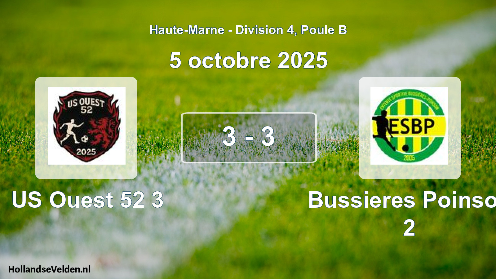 Match joué: US Ouest 52 3 - Bussieres Poinson 2 3 - 3 (5 octobre 2025)