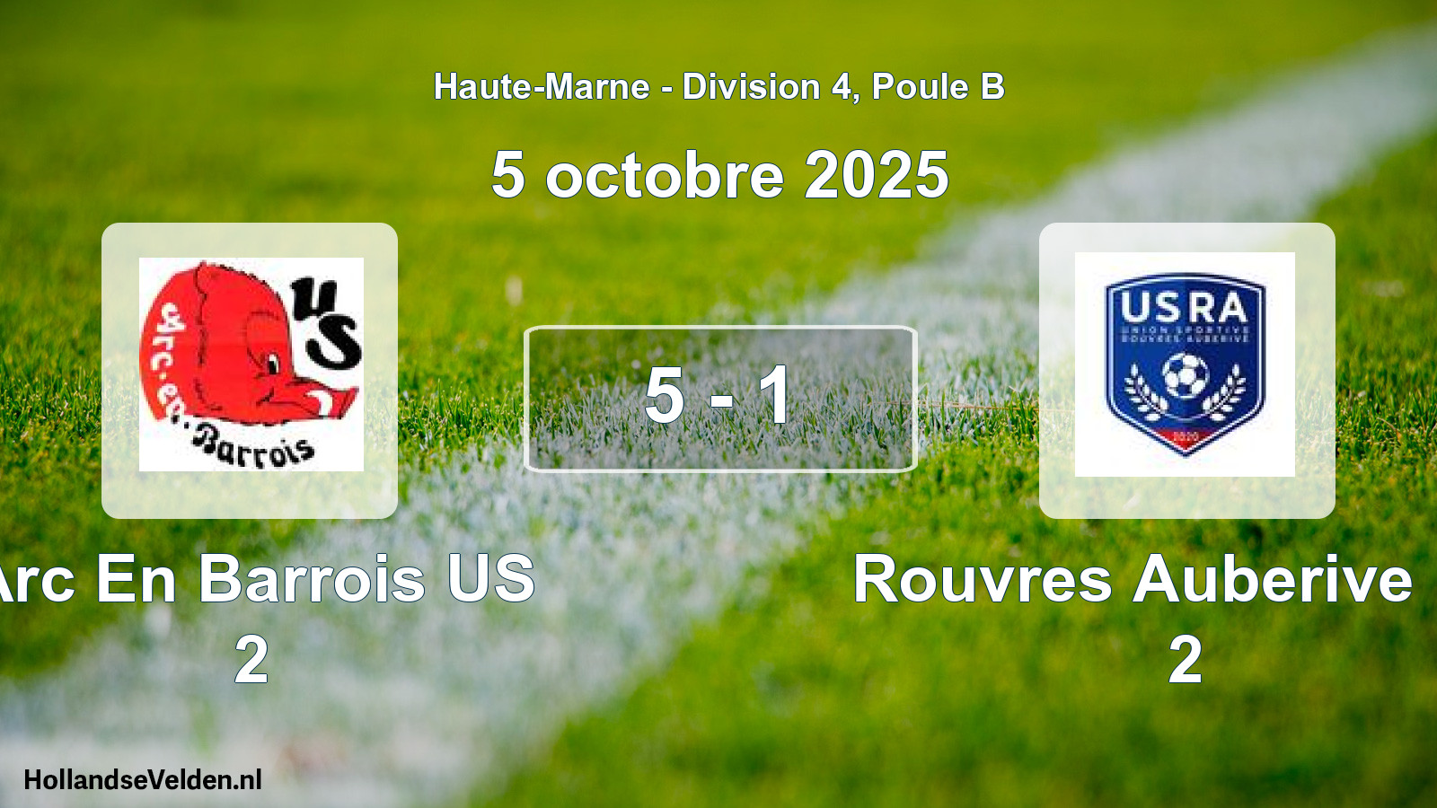 Match joué: Arc En Barrois US 2 - Rouvres Auberive US 2 5 - 1 (5 octobre 2025)