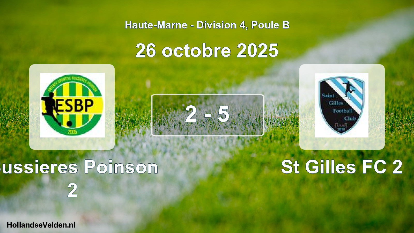 Match joué: Bussieres Poinson 2 - St Gilles FC 2 2 - 5 (26 octobre 2025)