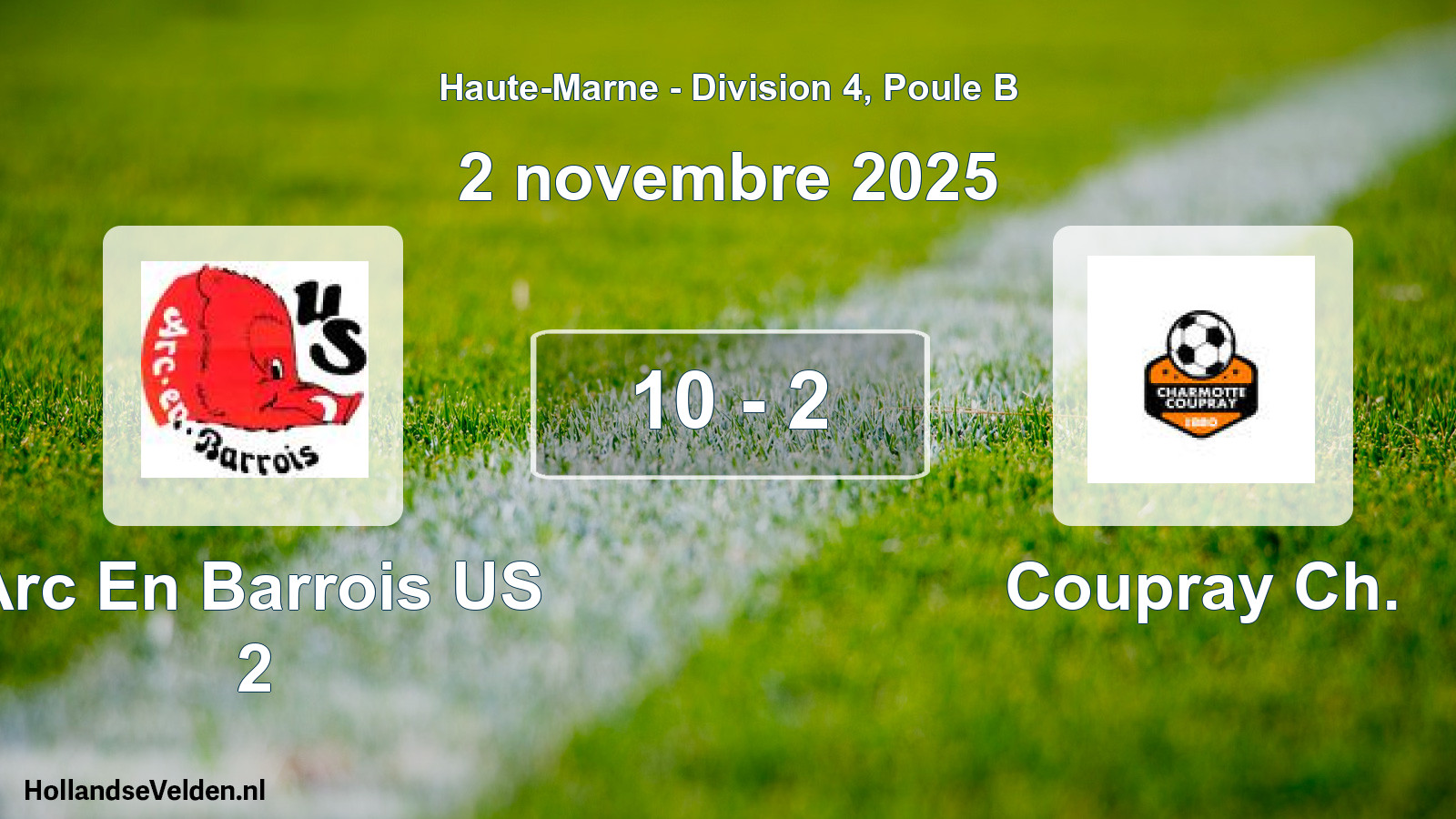 Match joué: Arc En Barrois US 2 - Coupray Ch. 10 - 2 (2 novembre 2025)