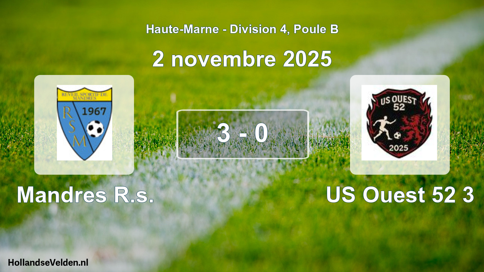 Total number of matches played: Mandres R.s. - US Ouest 52 3 3 - 0 (2 November 2025)