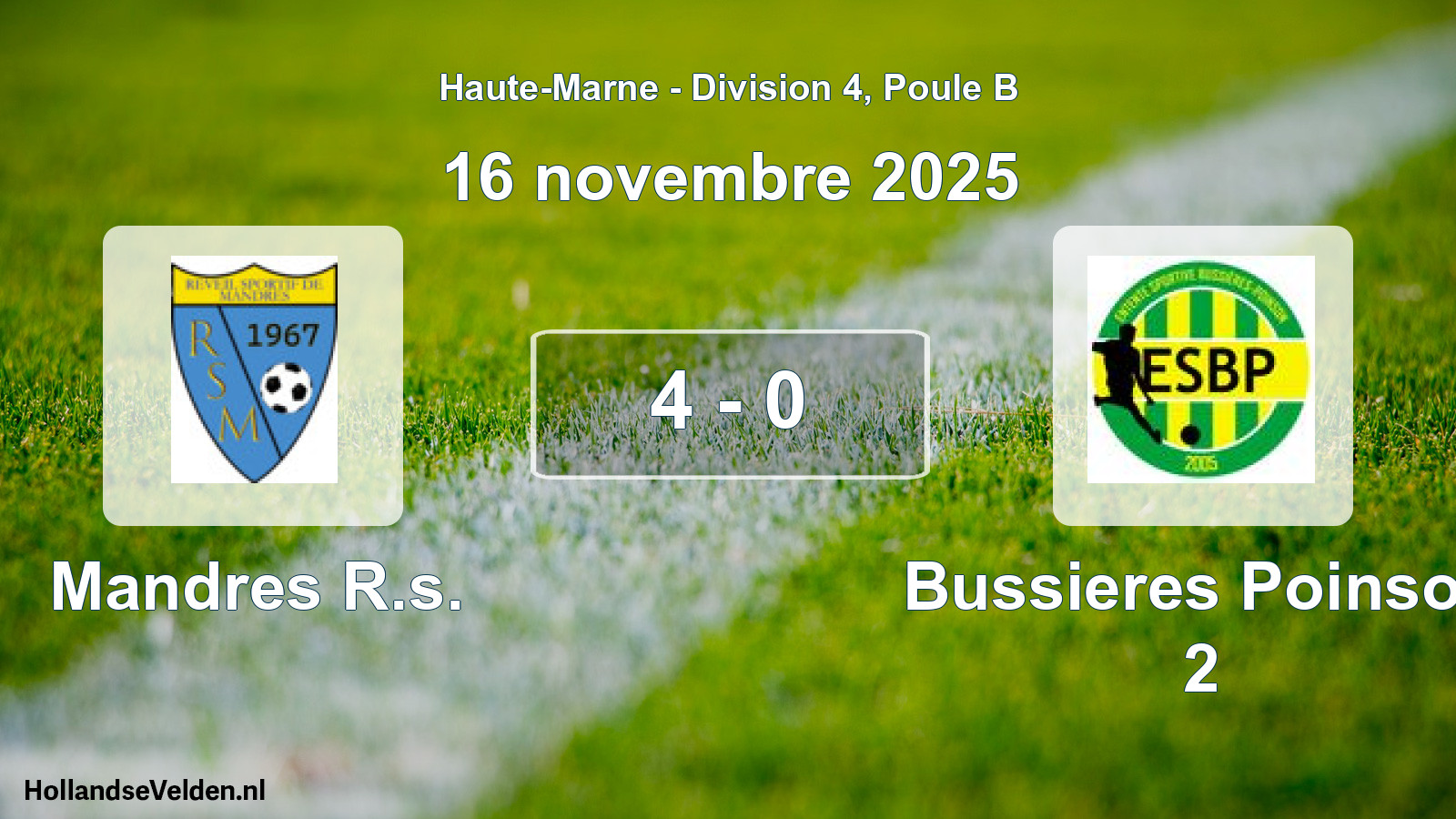 Match joué: Mandres R.s. - Bussieres Poinson 2 4 - 0 (16 novembre 2025)