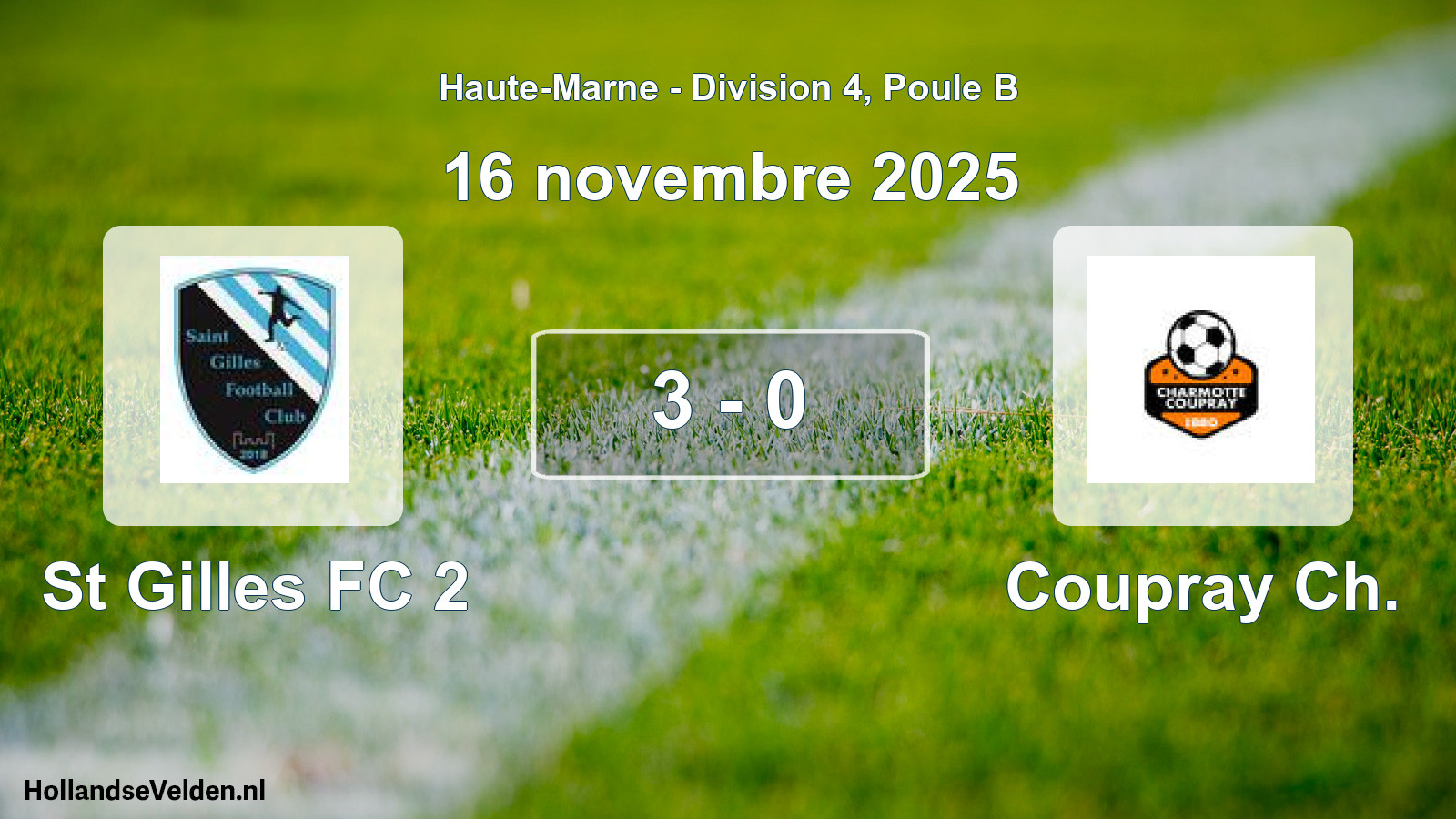 Match joué: St Gilles FC 2 - Coupray Ch. 3 - 0 (16 novembre 2025)