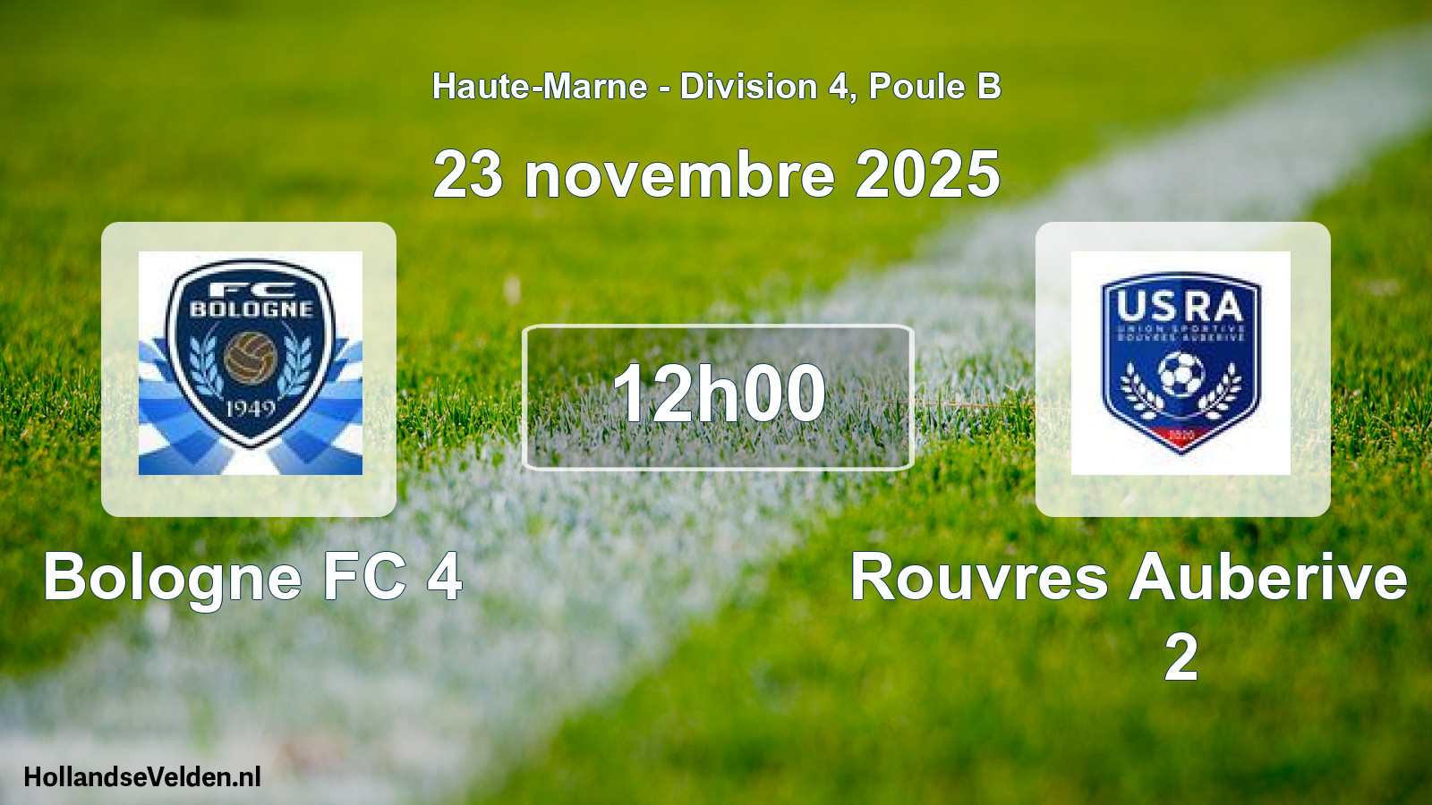 Match programmé: Bologne FC 4 - Rouvres Auberive US 2 (23 novembre 2025)