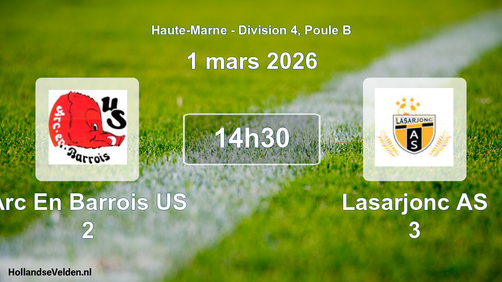 Match programmé: Arc En Barrois US 2 - Lasarjonc AS 3 (1 mars 2026)