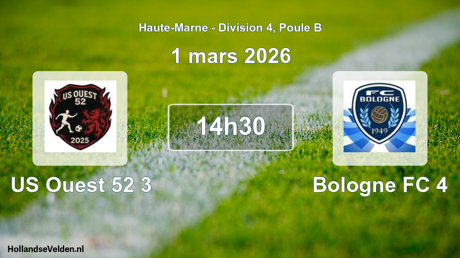 Match programmé: US Ouest 52 3 - Bologne FC 4 (1 mars 2026)