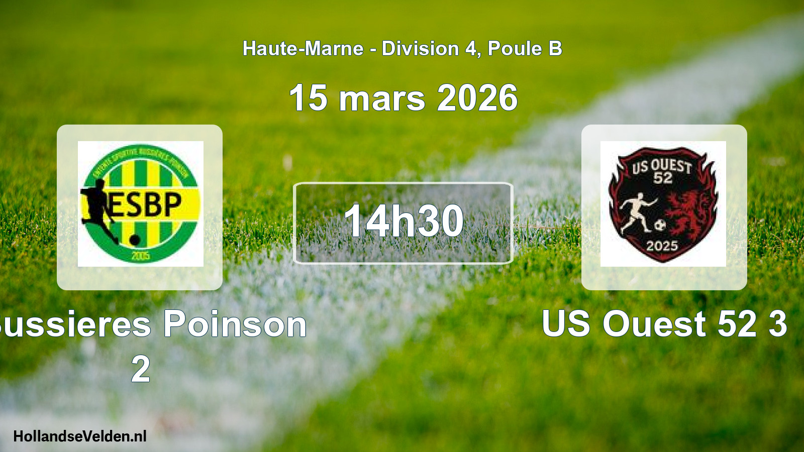 Match programmé: Bussieres Poinson 2 - US Ouest 52 3 (15 mars 2026)