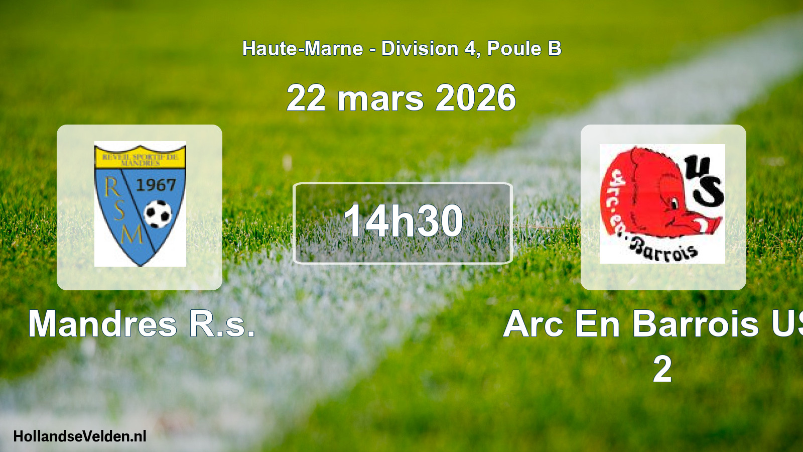 Match programmé: Mandres R.s. - Arc En Barrois US 2 (22 mars 2026)
