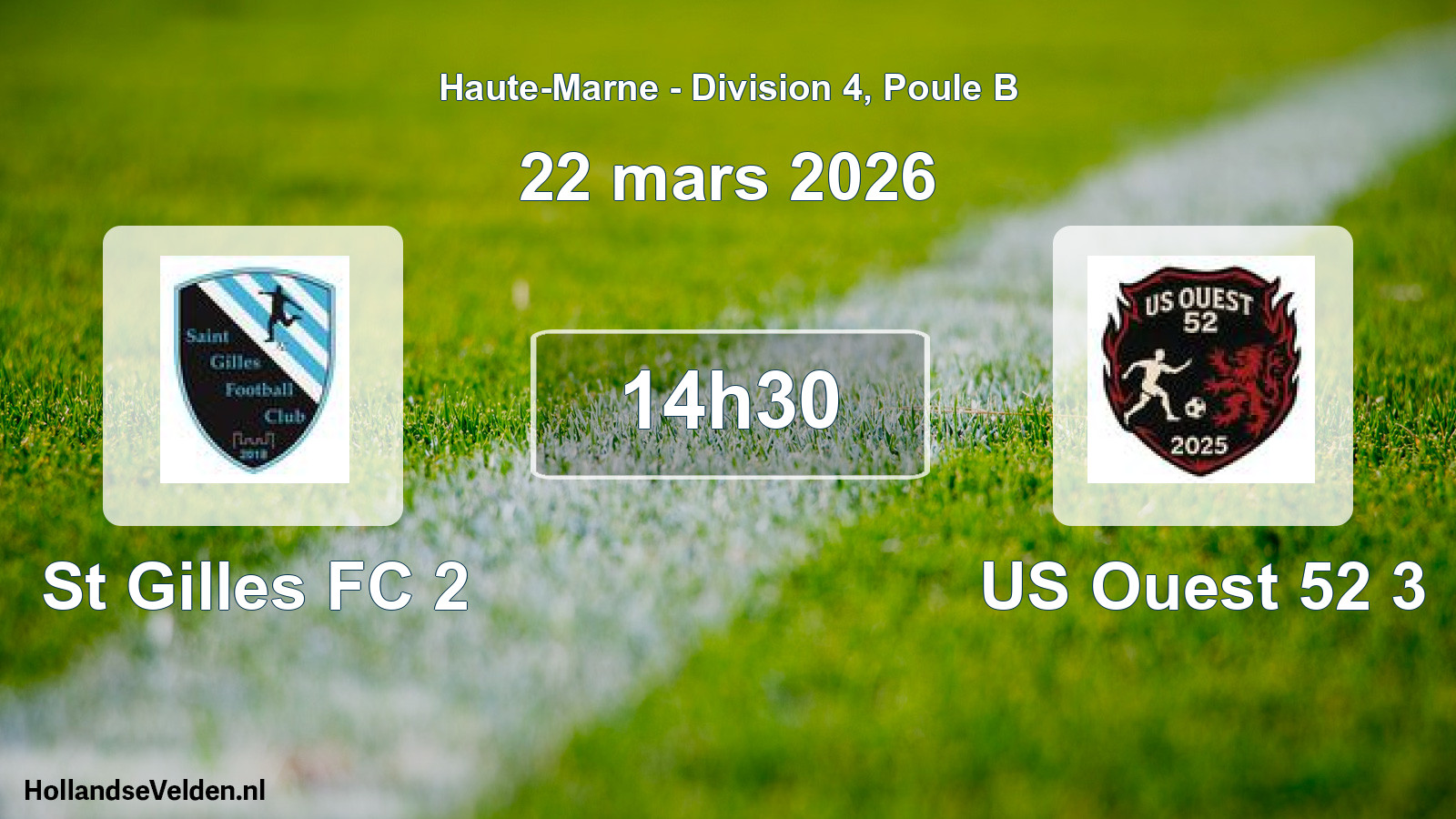 Match programmé: St Gilles FC 2 - US Ouest 52 3 (22 mars 2026)