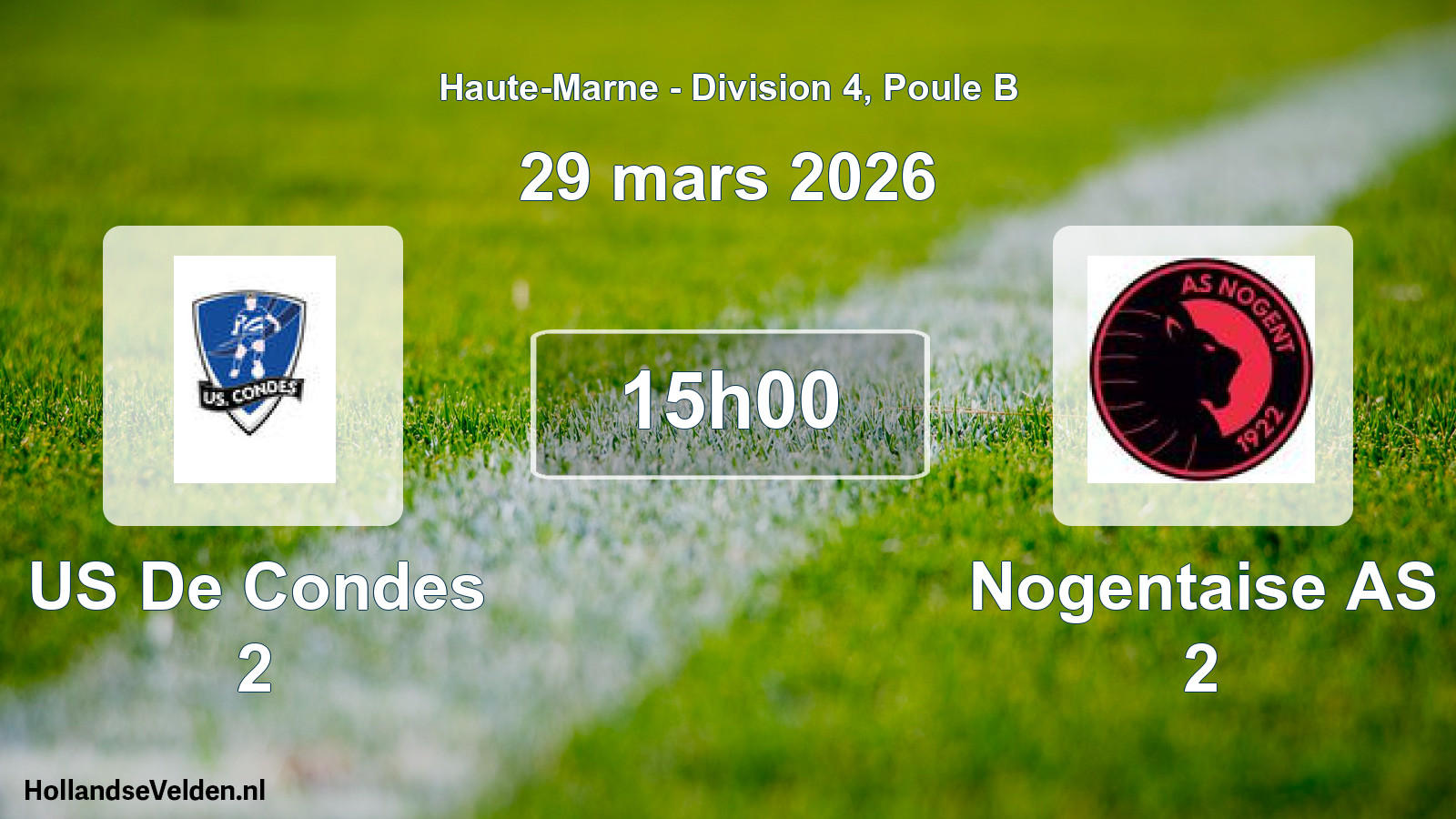 Match programmé: US De Condes 2 - Nogentaise AS 2 (29 mars 2026)