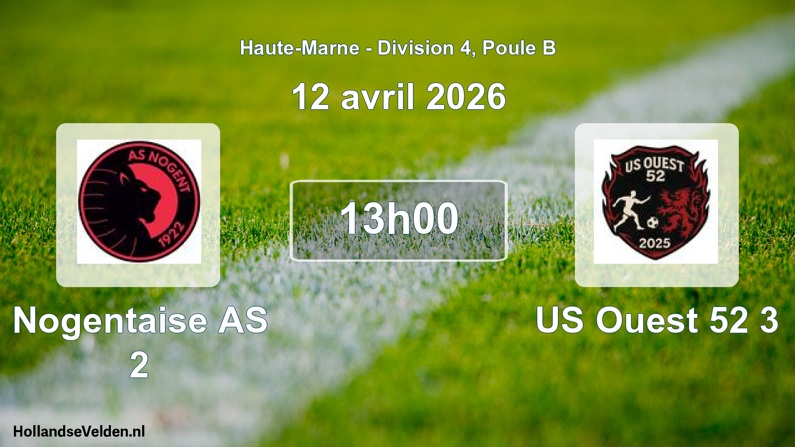 Match programmé: Nogentaise AS 2 - US Ouest 52 3 (12 avril 2026)
