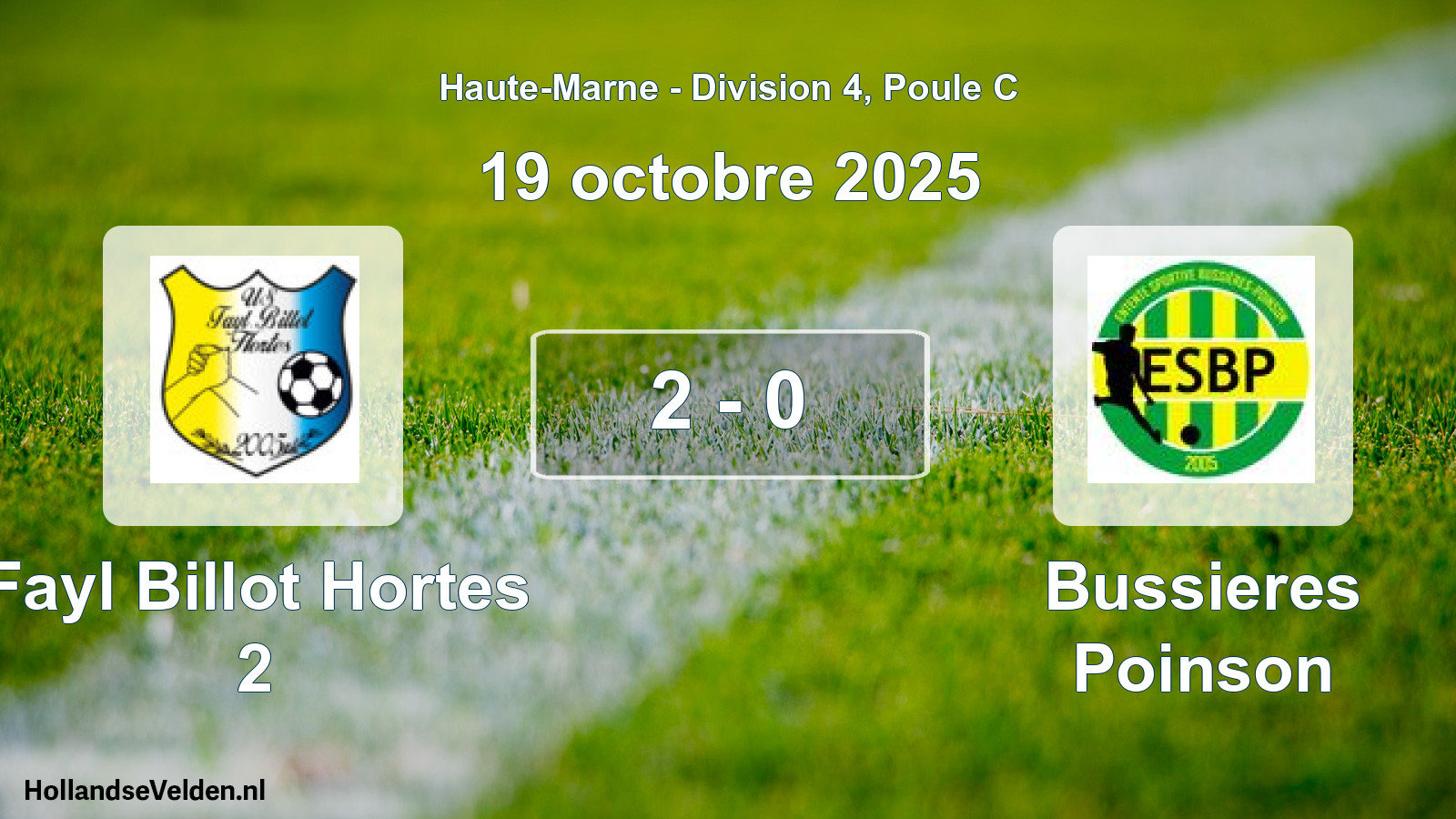 Total number of matches played: Fayl Billot Hortes 2 - Bussieres Poinson 2 - 0 (19 October 2025)