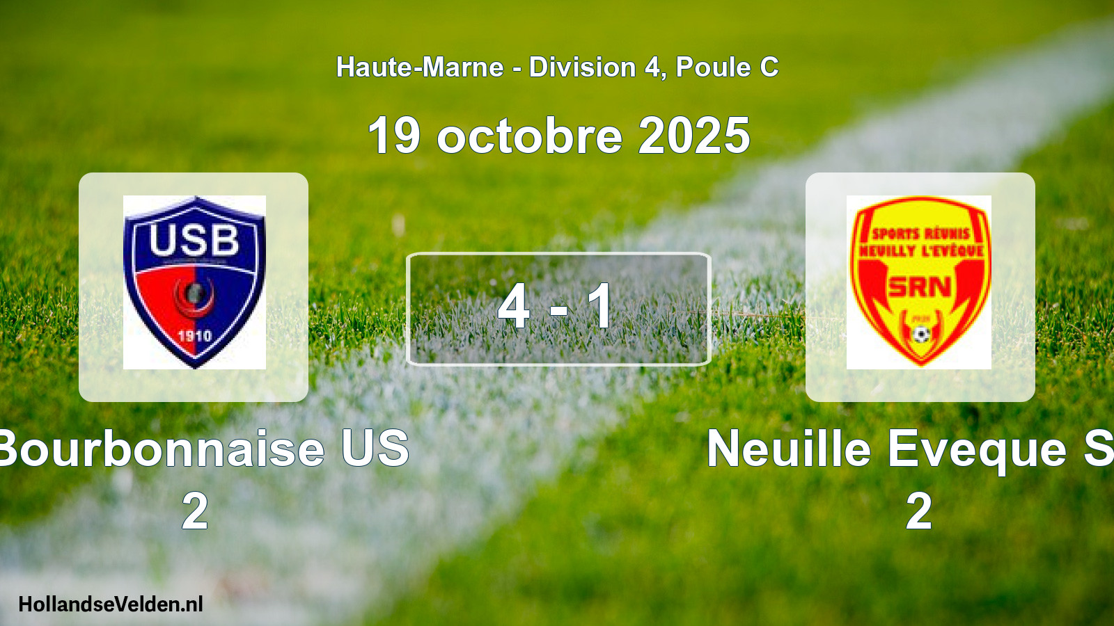 Match joué: Bourbonnaise US 2 - Neuille Eveque Sr 2 4 - 1 (19 octobre 2025)