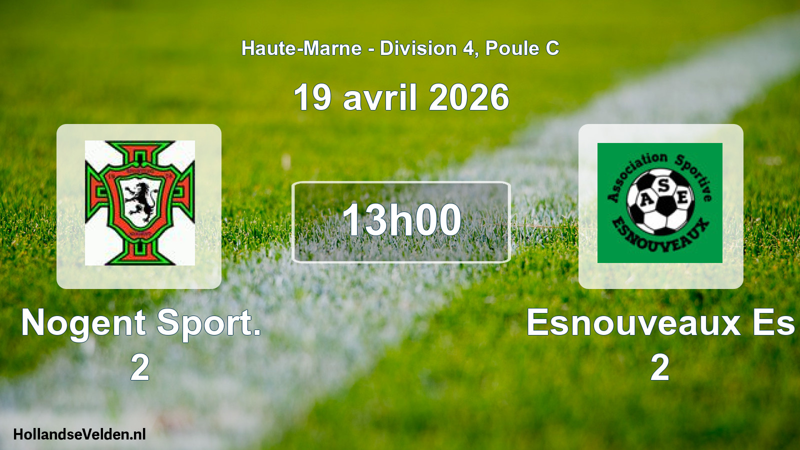 Match programmé: Nogent Sport. 2 - Esnouveaux Es 2 (19 avril 2026)