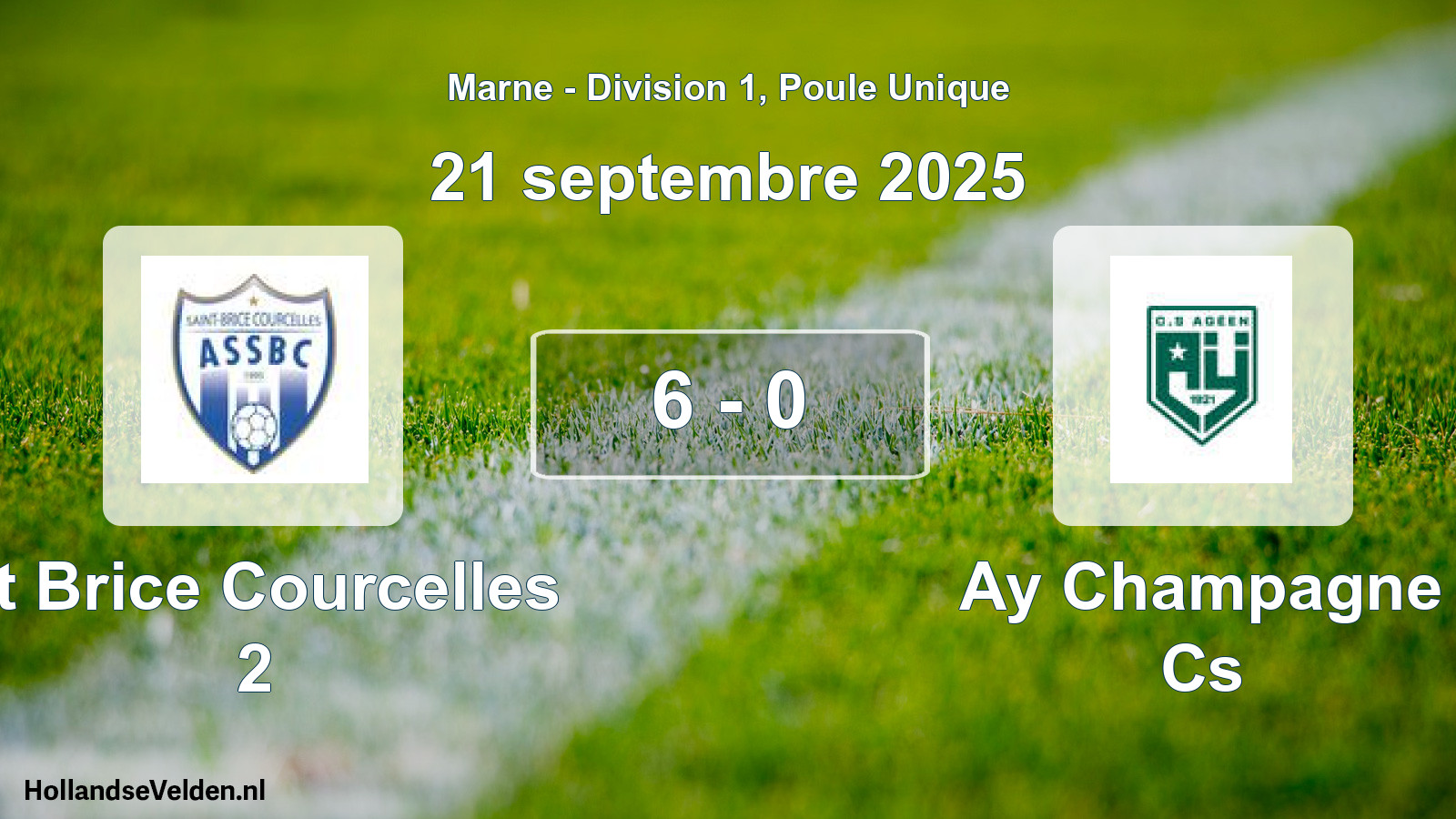 Match joué: St Brice Courcelles 2 - Ay Champagne Cs 6 - 0 (21 septembre 2025)