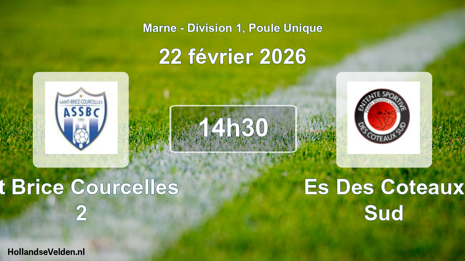 Match programmé: St Brice Courcelles 2 - Es Des Coteaux Sud (22 février 2026)