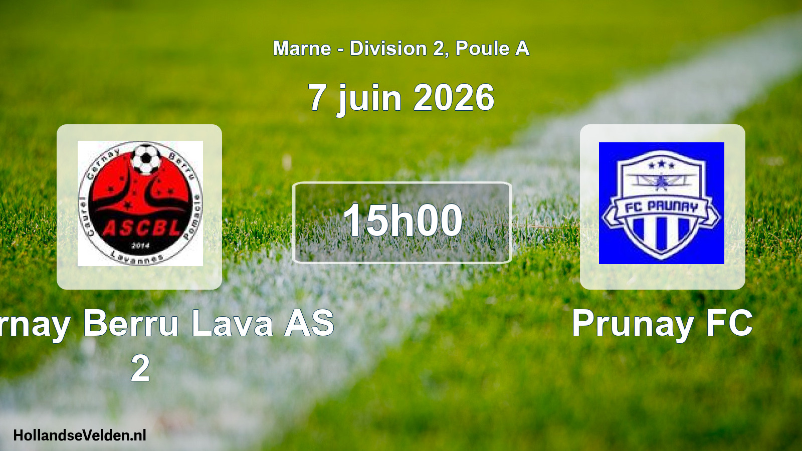 Match programmé: Cernay Berru Lava AS 2 - Prunay FC (7 juin 2026)