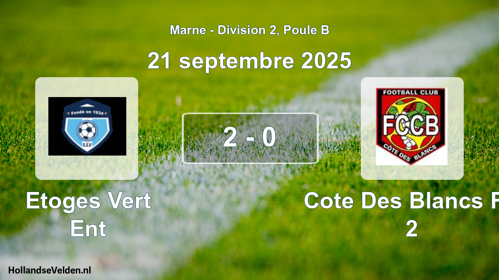 Total number of matches played: Etoges Vert Ent - Cote Des Blancs FC 2 2 - 0 (21 September 2025)
