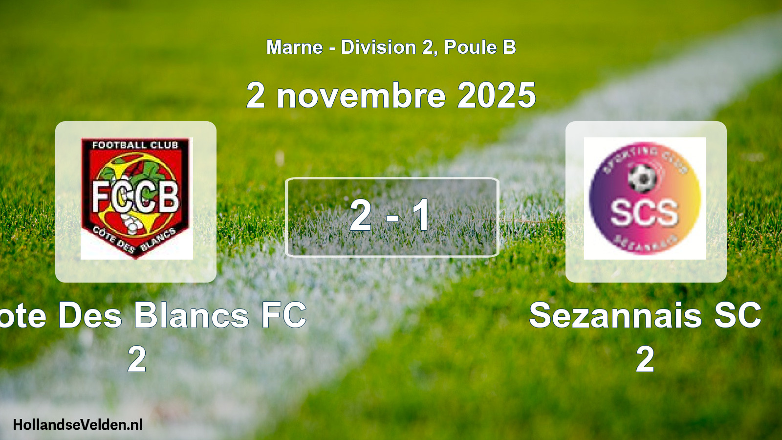 Match joué: Cote Des Blancs FC 2 - Sezannais SC 2 2 - 1 (2 novembre 2025)